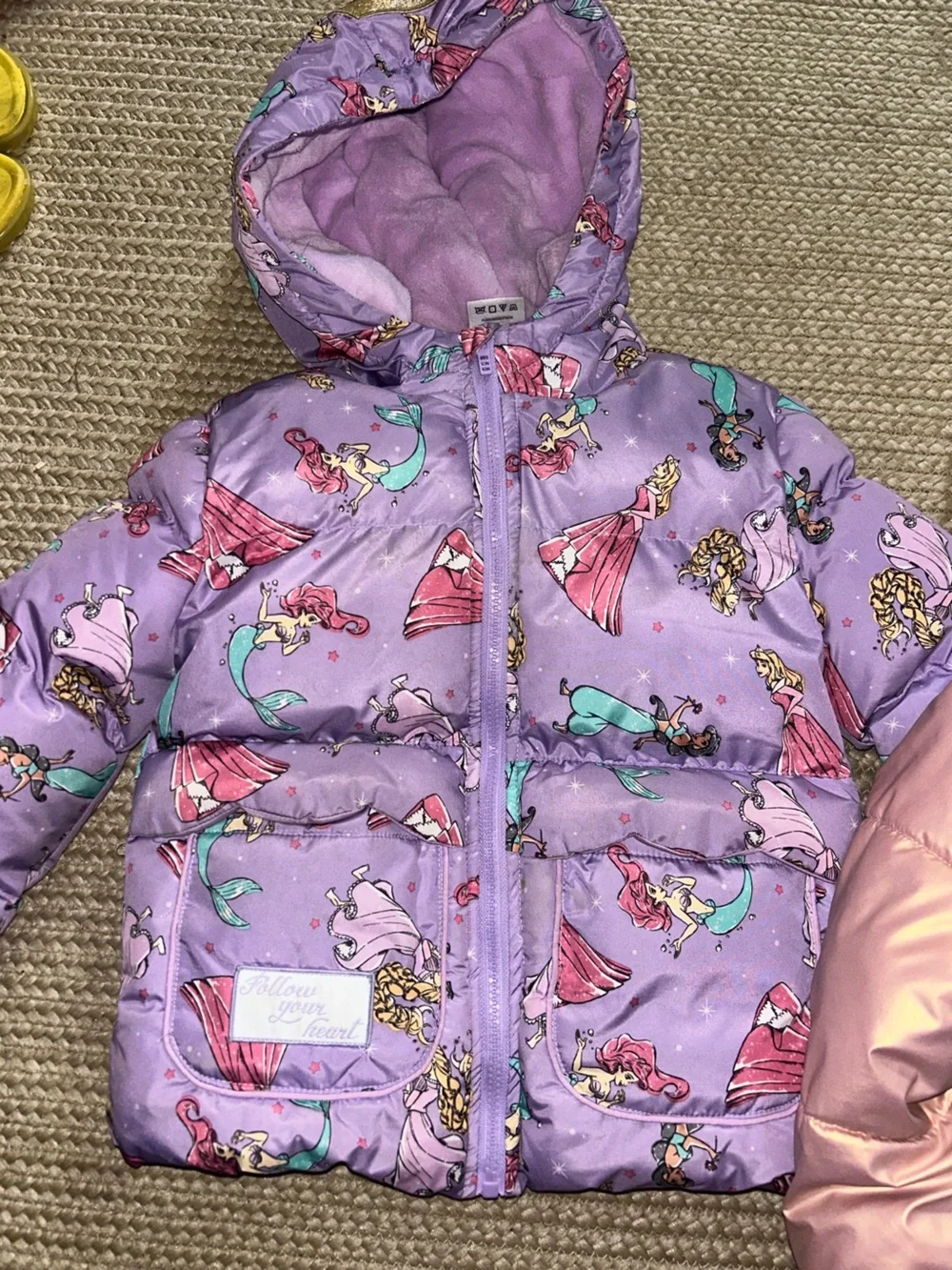 Disney Reversible Pink Metallic and Purple Princess Print Puffer Jacket